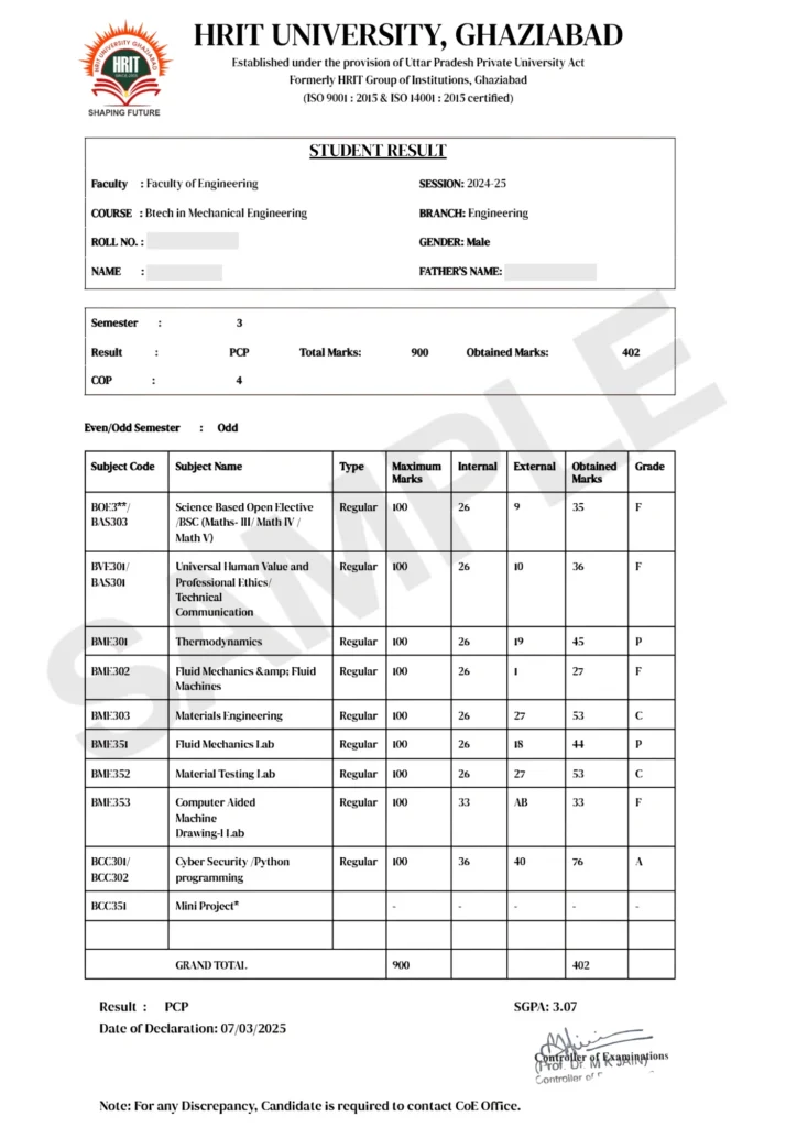 HRIT Sample Certificate