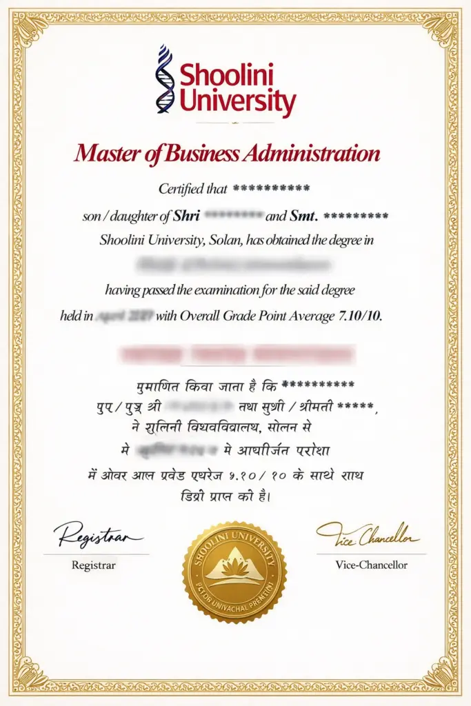 Shoolini University Certificate